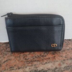Vintage Christian Dior Black Leather Coin/Card/Key Wallet Pouch Holder